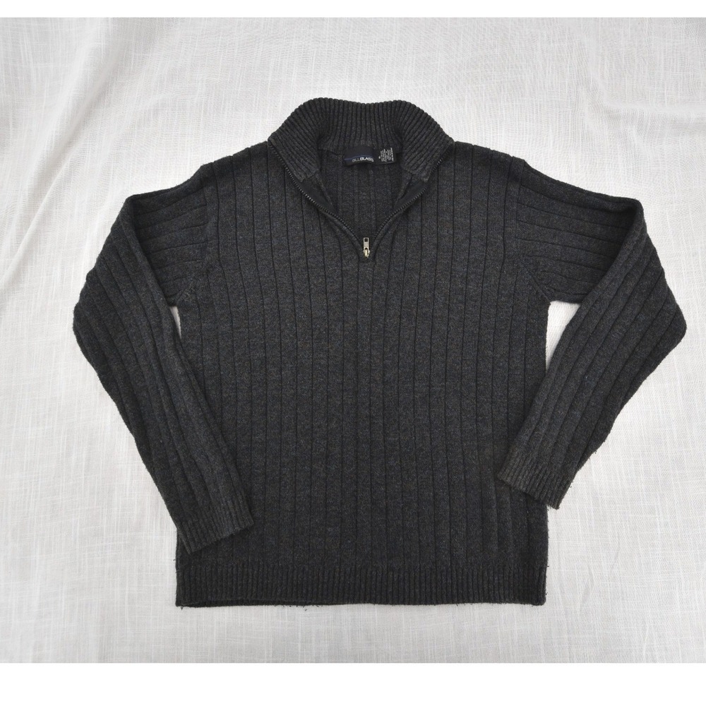 Bill Blass Mens XL Charcoal Gray Ribbed Quarter Zip Pullover Sweater Cotton
